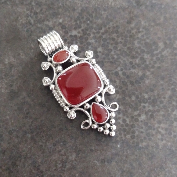 Red Agate Silver Tibetan Silver Pendant - Picture 1 of 5